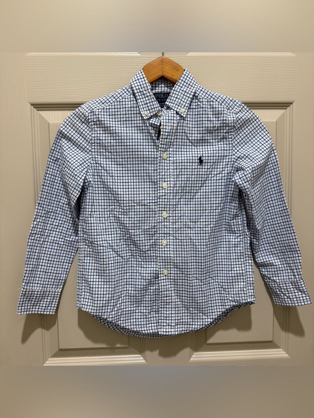 Ralph Lauren Shirt Boys S (8) Blue Plaid Long Sleeve Button Down Preppy Cotton⁠
